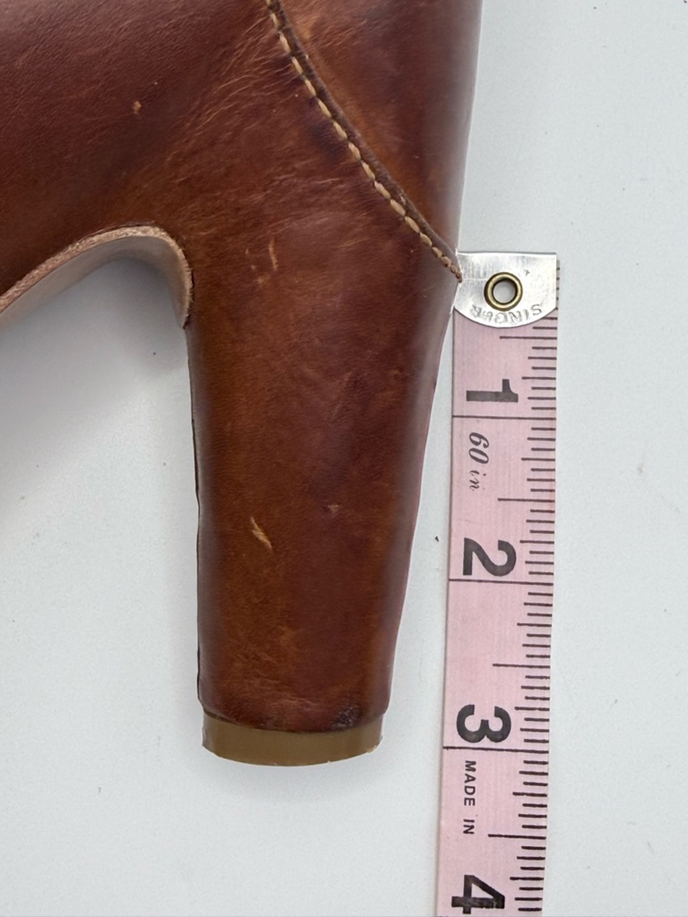 Frye Liv Double Buckle Cognac vintage Leather Block Pump 7.5/8 NEEDS TIP REPAIR - Picture 13 of 16